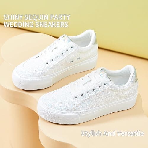 Jeekopeg Glitter Platform Sneakers Women Casual Sequin Sparkly Shoes Bling Thick Sole Walking Shoes Shiny Sequin Wedding Sneakers for Lady thumbnail 6