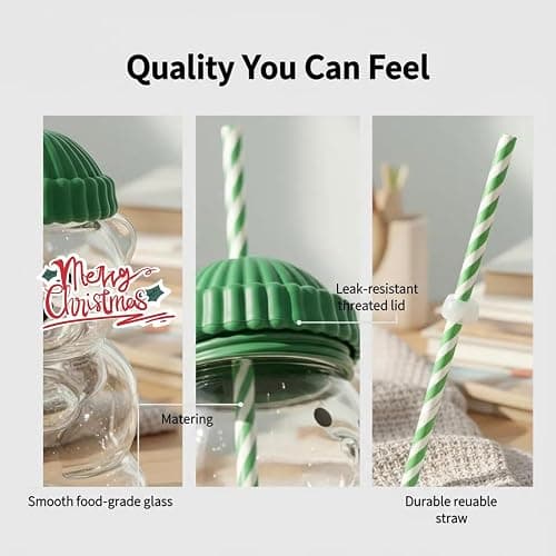 EXQUILEG Cute Bear Glass Tumbler with Straw and Lid 20oz, Insulated Cup for Iced Coffee, Bubble Tea, Smoothie, Beer, and Cocktails thumbnail 6