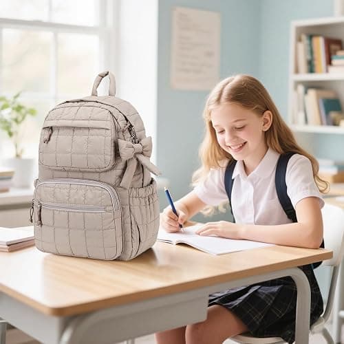 Bluboon Backpack for Girls Kids School Backpacks Bow Quilted Bookbag Multiple Pockets Lightweight 15.6 Laptop Backpack for Elementary Primary Middle School thumbnail 6