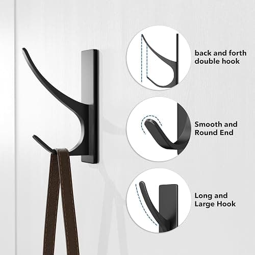 pickpiff Self Adhesive Coat Hooks for Hanging: Heavy Duty Stainless Wall Hook for Towel, Backpack, Hat, Sturdy Metal Hanger for Bathroom, Bedroom, Door, 4-Pack, Matt Black thumbnail 5