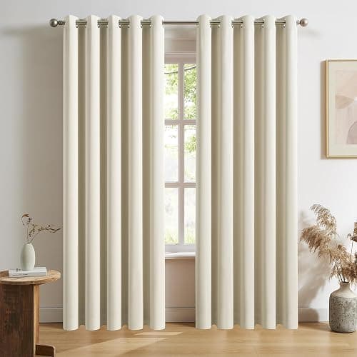 DUALIFE 90 Inch Curtains Cream Beige, Vertical Window Drapes for Bedroom, 60 Inch Wide Room Darkening Curtains for Living Room,Grommet Top 60x90 Inches Long, 2 Panels - Image 1