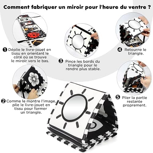 URMYWO Livre Noir Et Blanc Bébé, Jouet Éveil Bébé 0-12 Mois,Tummy Time Bébé | Jeux Bébé Montessori, Livre Tissu Bébé Éveil, Cadeau Naissance, À Fort Contraste, Éveil Visuel, Lavable, À Suspendre thumbnail 6