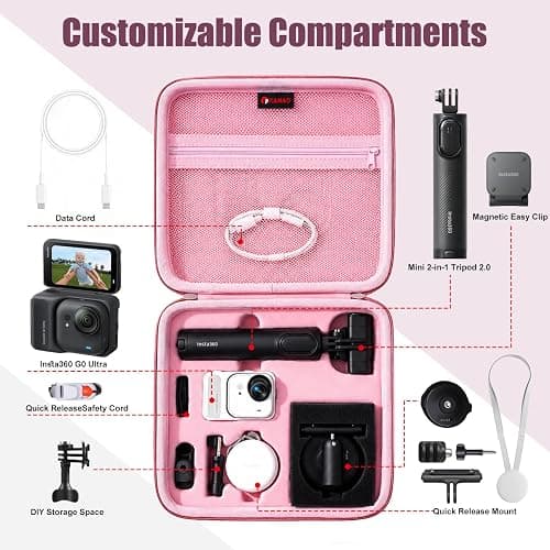 XANAD Hard Case for Insta360 GO Ultra/GO 3S/GO 3 Action 4K Vlog Camera,Pink | Carrying Cases for Insta360 GO Ultra/GO 3S /GO 3 Action Vlogging 4k Cameras Accessories with Rubber Hand Strap-Travel Partner thumbnail 3