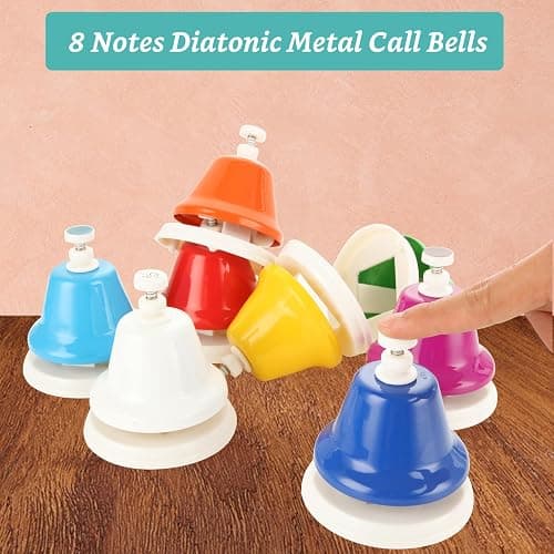 MUXHEL 8 Pcs Rainbow Desk Bells, 8 Notes Diatonic Metal Musical Bells, Musical Bells Musical Learning for Musical Teaching Church thumbnail 5