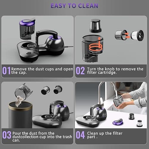 Hersven Mattress Vacuum Cleaner, Handheld UV Bed Vacuum Cleaner 16KPa & 12800 Vibrations Per/Min Upgraded Effectively Clean Up Bed, Pillows, Cloth Sofas, Carpets and Ther Fabric Surfaces thumbnail 6