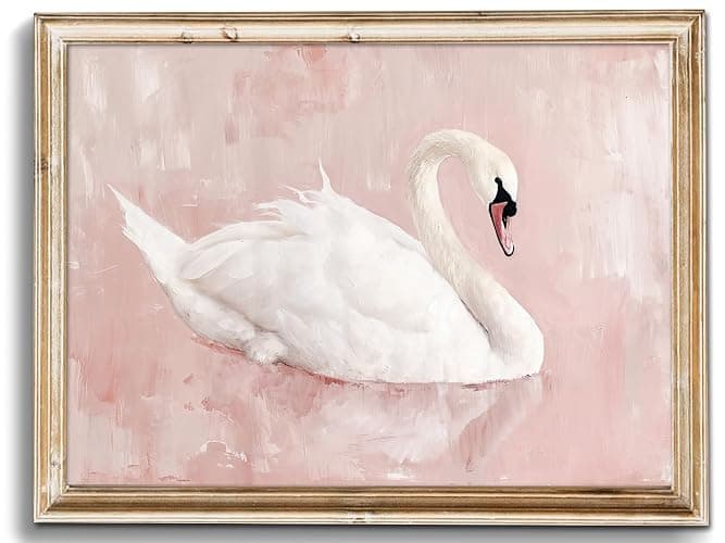 uniro Vintage Wall Art Prints Swan Decor Classical White Swan Canvas Oil Painting Poster for Pink Room Decor, Watercolor Vintage Art Pictures, Pastel Pink Coquette Room Decor for Nursery R oom Deco.r, Bedroom, Girly R.oom Decor for Nursery Bedroom Bathroom Office (8" x 10"-UNFRAMED) - Image 1