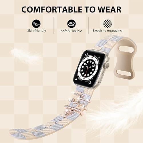 Silicone Strap for Apple watch band 38mm 40mm 41mm 42mm 44mm 45mm 46mm 49mm with Bling Bee Charms, Soft Sport Bracelet for iWatch Bands Series 11 10 9 8 7 6 5 4 3 SE SE2 SE3 Ultra for Women thumbnail 5