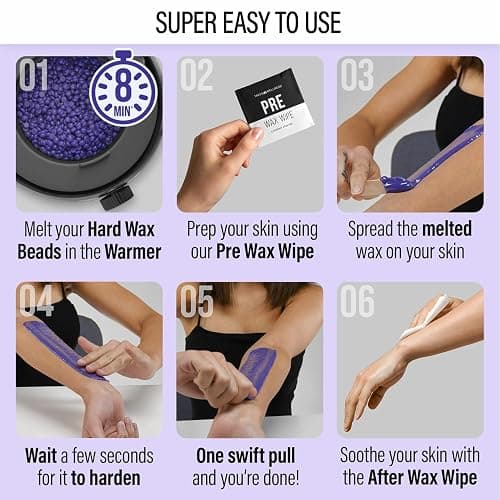 Tress Wellness Waxing Kit for Sensitive Skin – Safe for Face & Skin, Prep & Aftercare Wipes, Easy to Use – At-Home Kit for Face, Bikini, Brazilian & Full Body - Black, No Display thumbnail 5