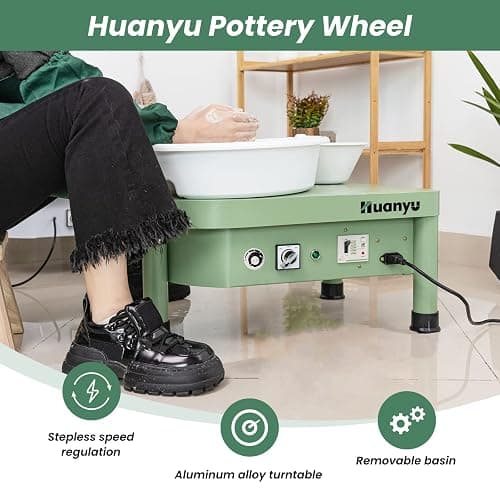 Huanyu Pottery Wheel 10" with Manual Switch(No Foot Pedal), Electric Ceramic Machine with Detachable Basin Art Clay DIY Sculpting Tool Kit thumbnail 2