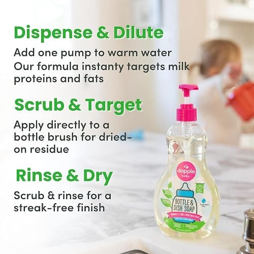 Dapple Baby Bottle Soap, Hypoallergenic Dish Soap for Baby Bottles, Powered by Plants, 1 Pump Included, Packaging May Vary, Fragrance Free, 16.9 Fl Oz (Pack of 3) thumbnail 9