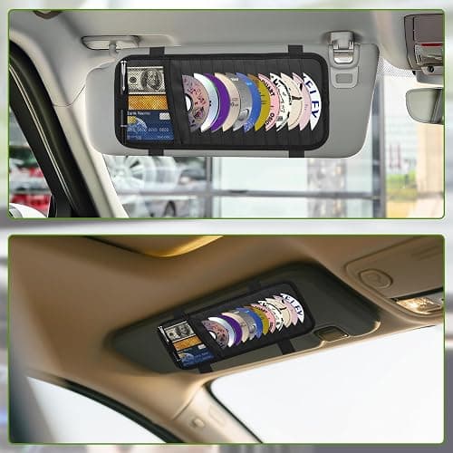 CD Visor Holder for Car, Large Capacity CD & DVD Visor Case, Vehicle Visor Storage Organizer with 12 Disc Sleeves, 1 Mesh Pocket 1 Pen Holder and & Elastic Band (Black) thumbnail 7
