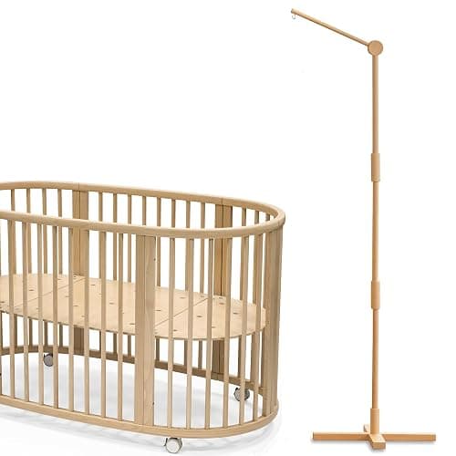 Lanttoe Crib Mobile Arm Wooden Floorstanding - 61 Inches Mobile Arm for Crib|Movable Baby Mobile Hanger|Strong Anti-Dumping Attachment|100% Natural EU Beech Wood|Thicker Wooden Pole|Boho Nursery Decor - Image 1