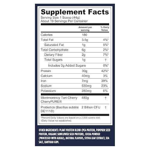 Vega Sport Vegan Protein Powder + Recovery - 30g Plant Based Protein per Serving, Chocolate, 19 Servings, 5g BCAAs, Probiotics, NSF Certified, for Shakes & Smoothies, 1.8lbs (Packaging May Vary) thumbnail 4