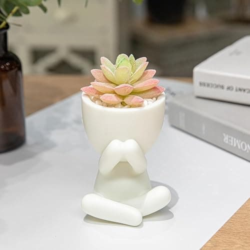 HEYO-YEPY 3PCS Cute Artificial Plant Office Decor for Women and Men, Aesthetic Desk Plant Decor for Office and Home, Potted Small Fake Plants for Indoor Decoration, White Pots Pink Plants thumbnail 5