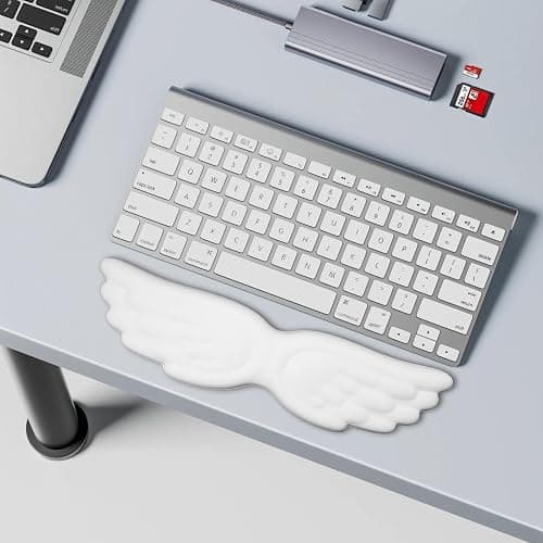 White Angel Wings Ergonomic Memory Foam Wrist Rest, Computer Keyboard and Mouse Set, Cute Gaming Keyboard Wrist Support pad, PU Leather Surface, Non-Slip and Waterproof, Includes a Cleaning Brush. thumbnail 5