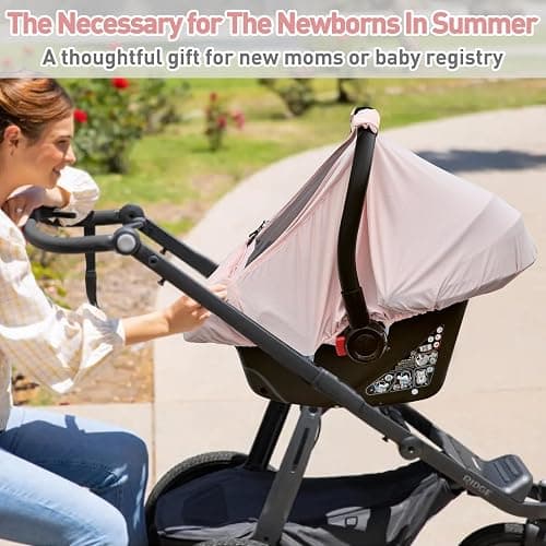 Baby Car Seat Cover,Sunproof Car Seat Canopy for Babies, Extra Large Mesh Window Baby Car Seat Sun Shade Cover, Infant Carseat Covers for Summer/Autumn Use(Pink) thumbnail 7