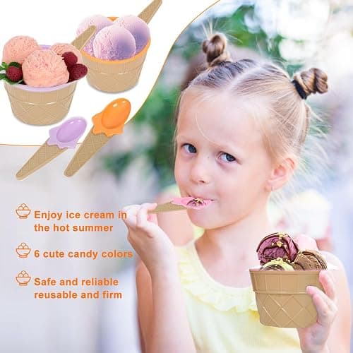 Hbaushun 26 Pack Plastic Ice Cream Bowls with Spoons,Reusable Plastic ice Cream Cups,Cartoon Candy Colorice Cream Bowls Set for Sundae Frozen Yogurt Summer Holiday Parties thumbnail 5