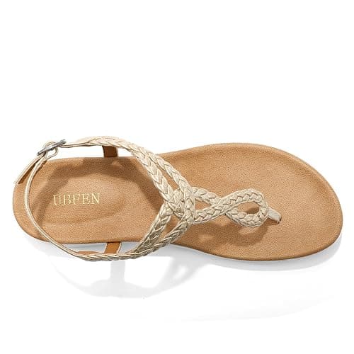 UBFEN Womens Flat Sandals Dress Braided T-Strap Thong Sandals with Arch Support Comfortable for Walking thumbnail 3