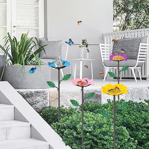 4 Pack Bee Watering Stations, Bee Feeders for Garden with 40PCS Glass Marbles,Colorful Butterfly Bath Bowl Waterer, Metal Butterfly Water Feeder for Outdoor Yard Courtyard Decor (4Pcs) thumbnail 7