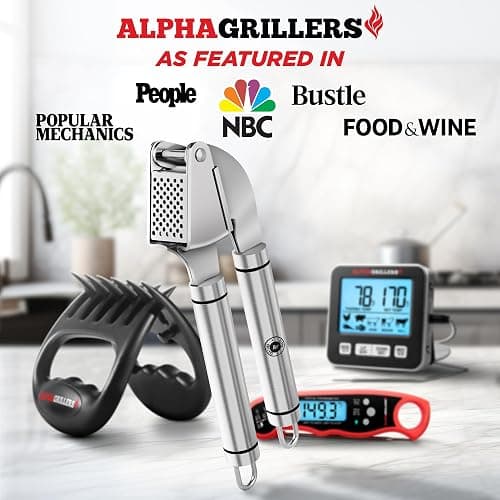 Alpha Grillers Garlic Press Stainless Steel - Easy to Clean, Rust-Proof, Dishwasher Safe - Stainless Steel Garlic Press, Mincer, Crusher with Silicone Peeler & Cleaning Brush thumbnail 4