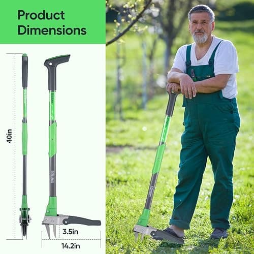 Grootpow WP5 Heavy Duty Weed Puller Tool, Stand Up Dandelion Weeder with 40" Handle, 3 Claws & Fiberglass Foot Pedal, Weeding Tool Made with Cast-Iron, Easily Remove Weeds Without Bending or Kneeling thumbnail 9