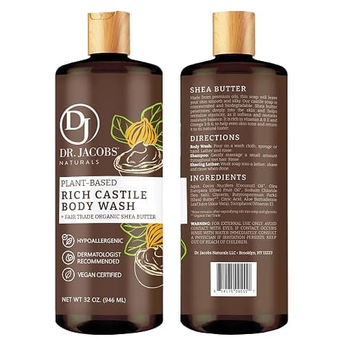 Dr. Jacobs Naturals Pure Castile Soap Liquid Body Wash, Shea Butter - Plant Based Soap Infused with Vitamin E and Aloe Vera to Moisturize Dry and Sensitive Skin - Made in The USA - 32 oz, Pack of 1 thumbnail 2