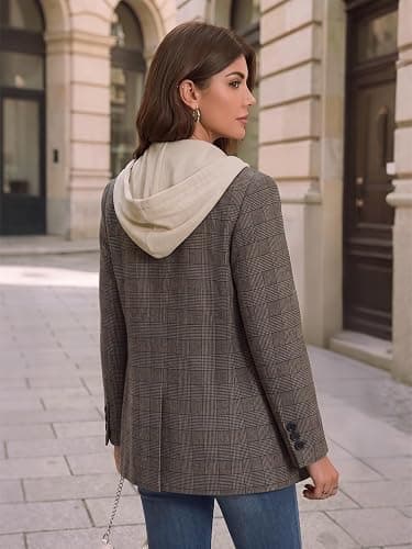 Mina Self 2026 Fall Women's Hooded Blazer Jacket Oversized Business Casual | Long,Double-Breasted,Full-Lined,Open Front,Long Sleeve, Lapel, Dressy Suits,Work Office Outfits With Pocket,Capsule Wardrobe thumbnail 5
