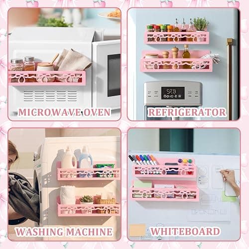 Beeveer 2 Pack Lace Bow Magnetic Spice Rack for Refrigerator Metal Magnet Basket Shelf for Fridge Seasoning Storage Organizers Home Decor Kitchen Accessories (Pink) thumbnail 7