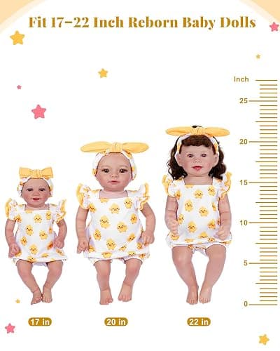 BABESIDE Reborn Baby Doll Clothes for 17- 22 Inch Dolls | 2-piece duck pattern reborn baby doll clothes outfits for 17–22 inch dolls with 1 doll romper and 1 matching headband thumbnail 4