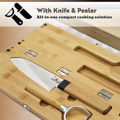 Foldable Bamboo Cutting Board Set - with Knife, Peeler, Bag & Built-in Sharpener – Portable Compact Chopping Board for Camping, Picnic, Travel & Kitchen – Non-Slip, Eco-Friendly, Multi-Purpose Design thumbnail 7