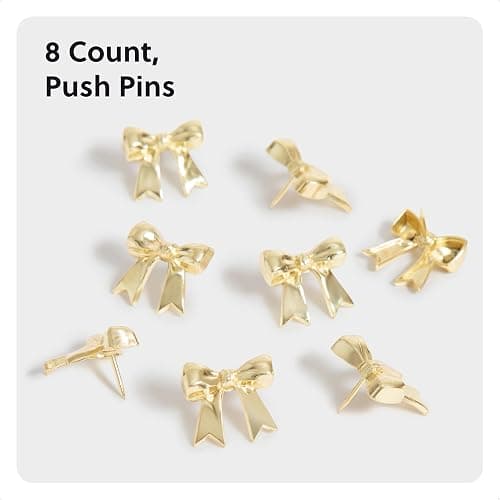 U Brands Mini Fashion Small Push Pins Set, Gold Bows, 8 Count, Office Supplies for Classroom or Office Decor, Cute Pins for Cork Bulletin Boards thumbnail 3