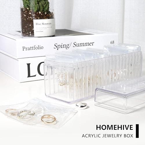 HOMEHIVE Acrylic Jewelry Box Organizer, Clear Jewelry Organizer and Storage with 20 Portable Anti Tarnish Jewelry bags, Travel Jewelry Case for Earrings/Rings/Necklaces Gifts for Women Girls, Clear thumbnail 9