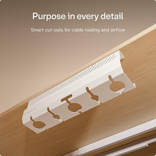 Desktronic Cable Duct Desk White Set of 2 - Stainless Steel Cable Management Desk Cable Duct with 5 Cable Cut-Outs - Easy to Install Cable Organiser - Cable Holder thumbnail 5