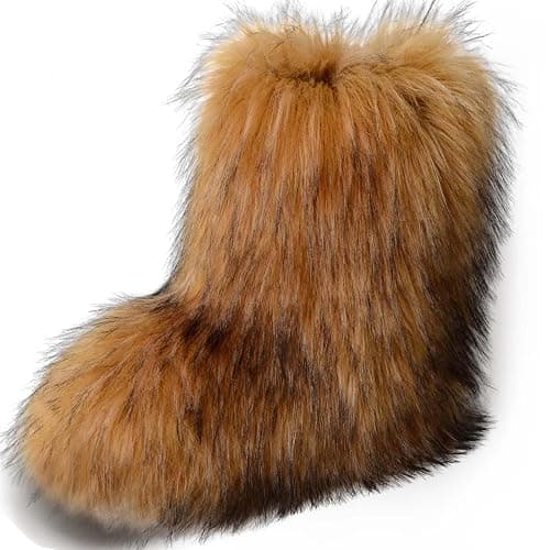 WOVOIE Fur Boots for Women Winter Fluffy Furry Boots Mid-Calf Snow Boots with Anti-Slip Warm Lining for Y2K Streetwear thumbnail 6