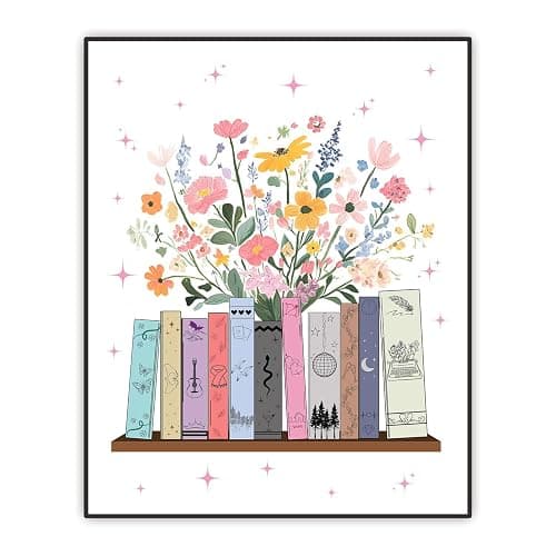 Buffay Bookish Wall Art, Girls Room Decor, Taylor Inspired Poster, Music Wall Decor for Bedroom, Bathroom, Dorm, Floral Book Stack Art Print, Christmas Gift, Unframed Print (8"X10") - Image 1