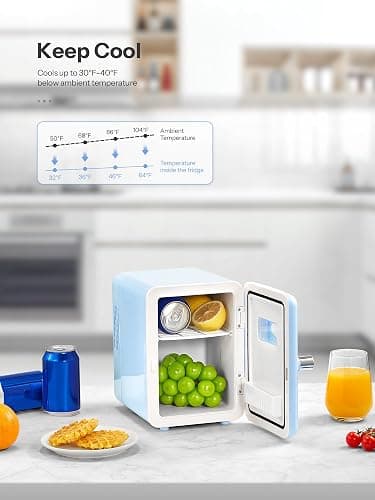 Reemix Mini Fridge, 4L/6 Cans Retro Portable Cooler For 120V Home & 12V DC Car Use, Skincare Fridge for Bedroom, Car, Office, Dorm (Aqua) thumbnail 4