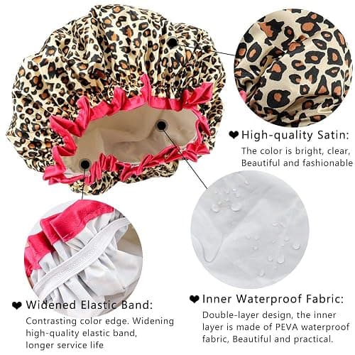 TCOTBE 4 Pieces Shower Cap for Women, Elastic and Reusable, Environmental Protection Hair Bath Caps, Double Waterproof Layers Bathing Hat thumbnail 3