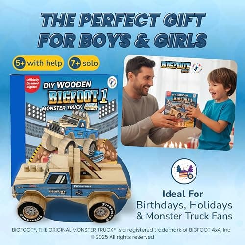 DIY Bigfoot 1 Monster Truck Wooden Kit w/Stickers (Small 5")- Officially Licensed Kids Building Kit - Wood Building Kits for Kids & Stem Toys for Ages 5-8 Years - Arts & Crafts Kits for Children thumbnail 6
