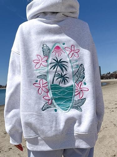 ROAONOCOMO Women Y2K Embroidered Hoodie Floral Graphic Oversized Pullover Hoodie Cute Animal Pocket Hooded Sweatshirts thumbnail 3