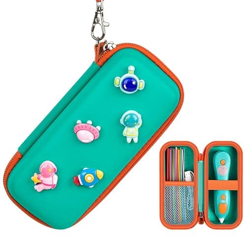 GWCASE DIY Case Compatible with 3Doodler Start+ Essentials 3D Printing Pen for Kids, Aviation Element Decoration Travel Organizer Carryer for Filament Refill Packs, Charger (Box Only)- Green & Orange - Image 1