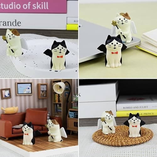 RAQWI 2Pcs Cute Mini Cat Figurine for Office, Home Decoration for Cat Lovers thumbnail 4