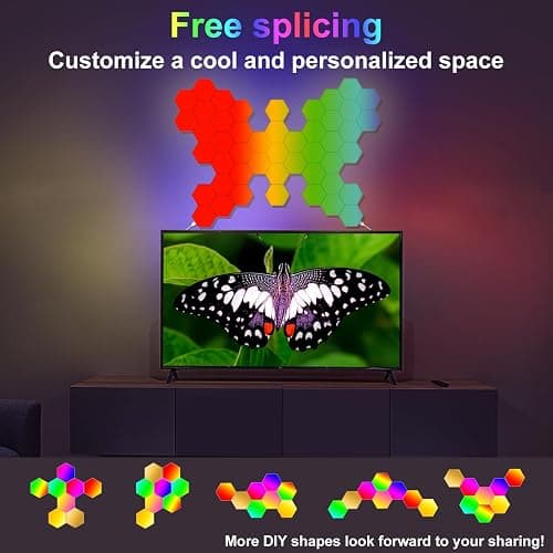YEYIZU 8 Pack Hexagon Lights for Wall LED, Hexagon LED Lights That Sync with Music, APP & Remote Controls Hex Lights, RGB LED Wall Panels for TV, Bedroom, Living Room, Game Room Decor (Multicolor) - Multicolor8 thumbnail 3
