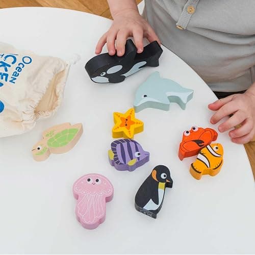 Le Toy Van Under the Sea Ocean Animals Stacking Toy and Bag | Sustainable Wooden Balancing Toy, Sea Animal Characters for Toddlers, Suitable for 18 Months and Up thumbnail 2