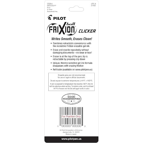 PILOT FriXion Clicker Erasable, Refillable & Retractable Gel Ink Pens, Fine Point, Black/Blue/Red Inks, 3-Pack (31467) thumbnail 3