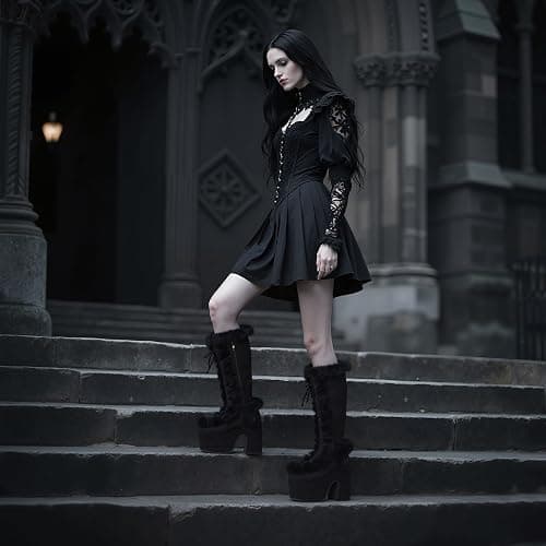 CELNEPHO Knee High Boots For Womens Side Zipper Warm Faux Fur Platform Chunky Heel Punk Goth Walking Winter Snow Boots thumbnail 2