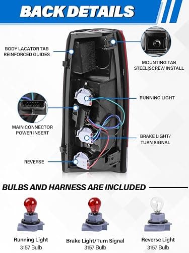 LIWEDFG Tail Light Assembly Compatible with Chevrolet/GMC Silverado Sierra C/K Truck 1988-1998, 1995-1999 Tahoe, 1992-1999 Yukon, 1992-1999 Suburban, 1992-1994 Blazer, w/Circuit Board, Red Pair thumbnail 3
