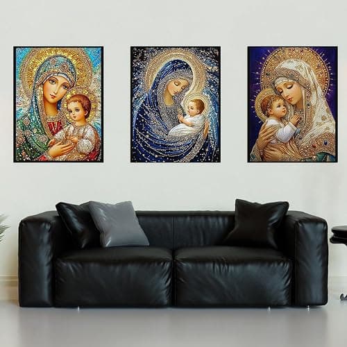 CHWGLFGG 5D Diamond Art Kits for Adults Beginners, 3 Pack Virgin Mary Diamond Painting Kits, DIY Full Round Drill Paint by Diamonds Dot Gem Art for Adults, Home Wall Decor 12x 16 Inch thumbnail 3