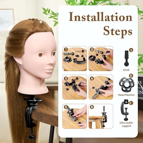 28" Mannequin Head Human Hair - 80% Real Hair Mannequin Head for Makeup Practice, Cosmetology Manikin Doll Head for Hair Styling, Hairdressing Training Head for Braiding #27 thumbnail 7