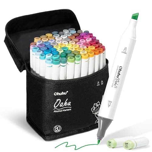 Ohuhu Alcohol Markers - AP Certificated 80-color Dual Tips Art Marker Set for Artist Designer Adults Coloring Illustration, Chisel and Fine Dual Tips, Oahu of Ohuhu Markers, Refillable - Image 1