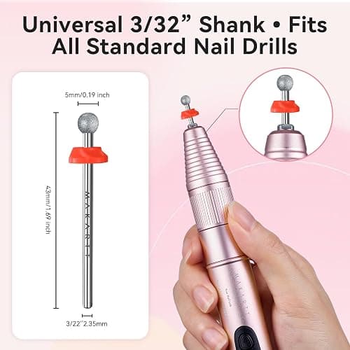 Makartt Nail Drill Bit - Ball Shape Cuticle Safety Carbide 3/32''(Fine - F) | Diamond Professional Nail Bit Nail Cleaner for Dead Skin Nail Prepare Two Way Rotate Manicure Nail Salon Supplies thumbnail 3